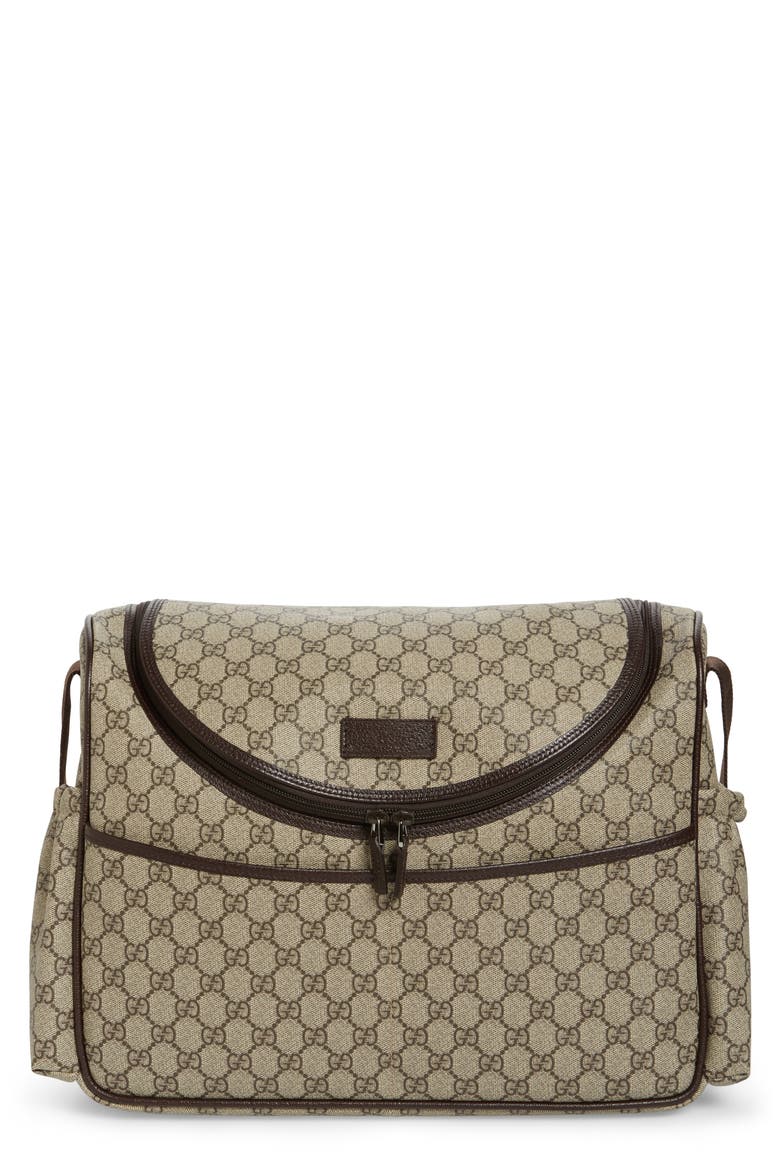Double G Logo Diaper Bag, Main, color, BLACK/ GOLD