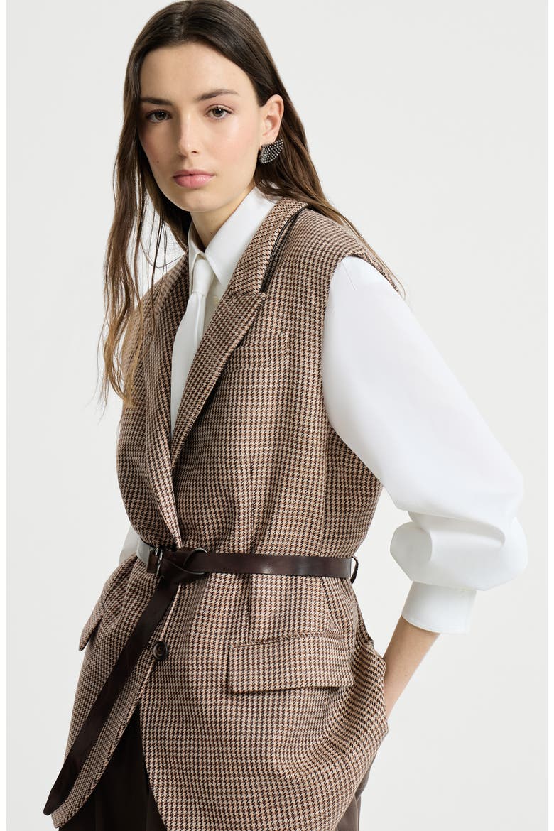 Sparkling houndstooth vest, Alternate, color, Brown