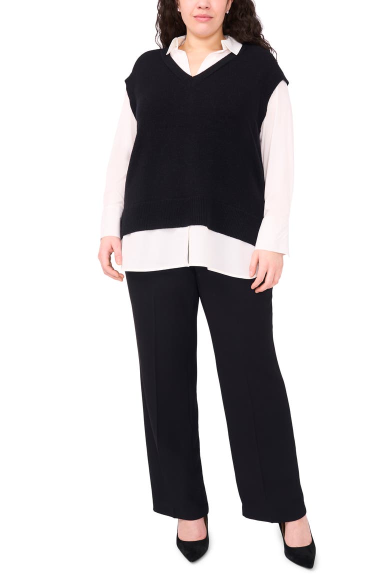 Layered Look Sweater Vest, Alternate, color, RICH BLACK