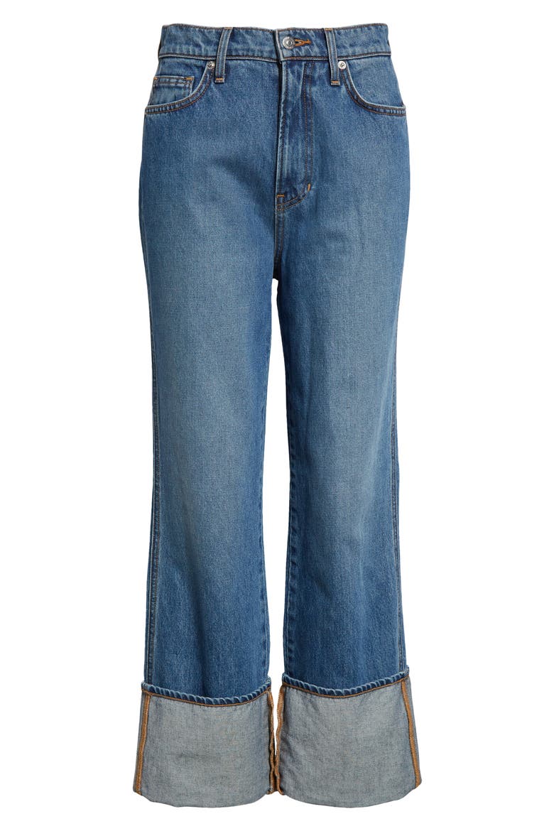 Dylan Cuffed High Waist Relaxed Straight Leg Jeans, Alternate, color, SEASIDE WATER