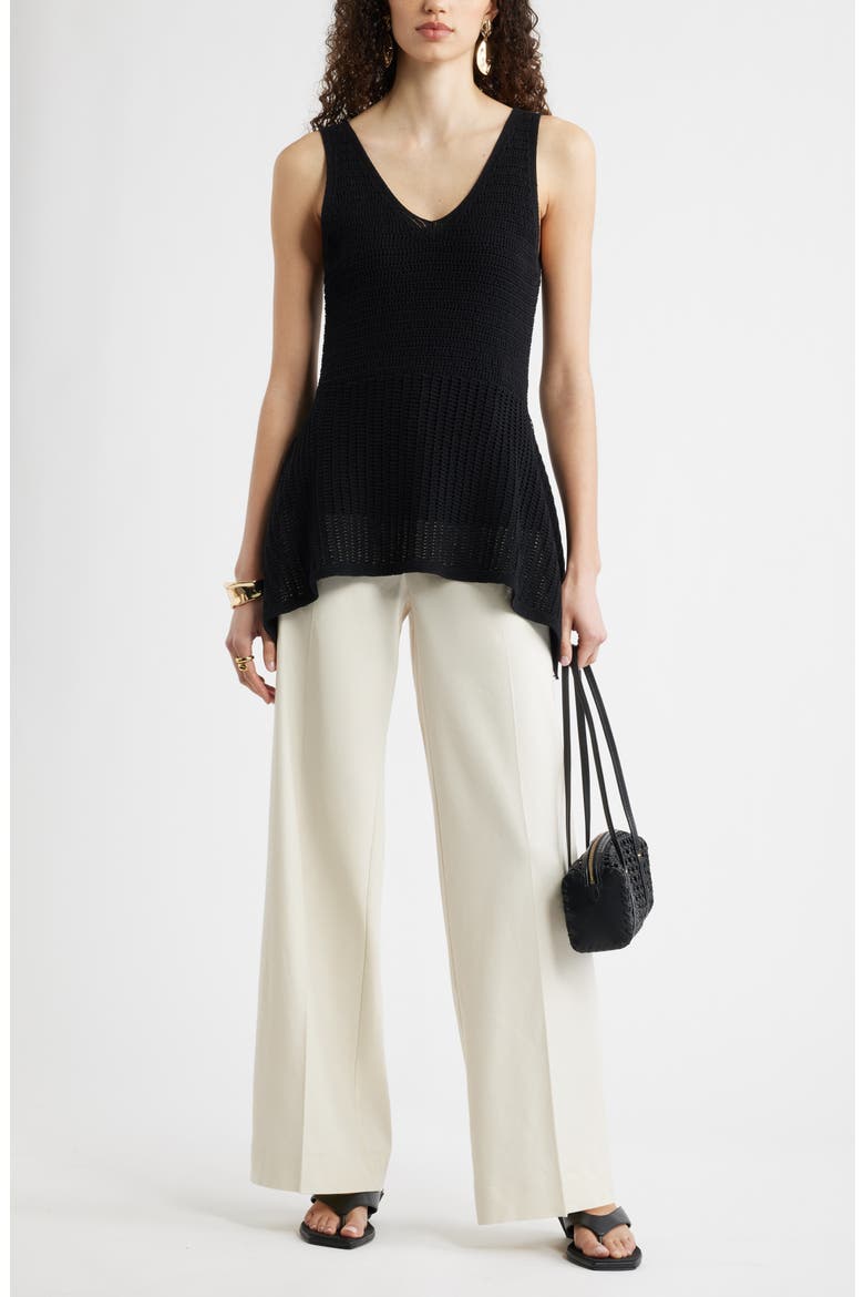 V-Neck Peplum Sweater Tank, Alternate, color, BLACK