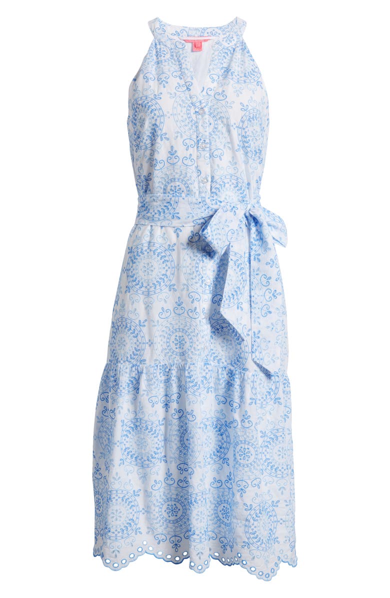 Lilly Pulitzer<sup>®</sup> Kiri Tie Waist Cotton Eyelet Midi Dress, Alternate, color, 