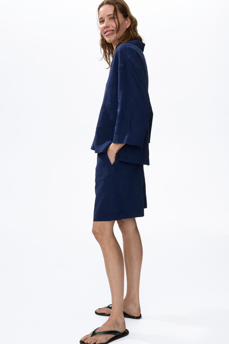 Linen-blend Popover Shirt, Alternate, color, Dark blue