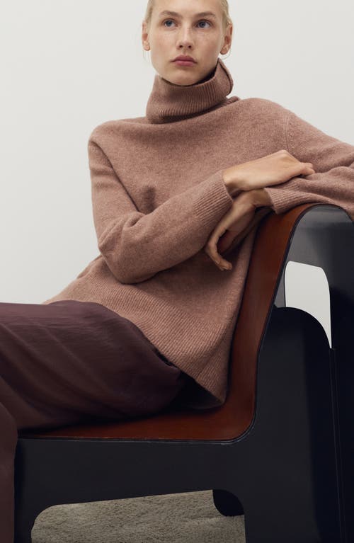 Mango Turtleneck Knit Sweater Medium Brown In Brown