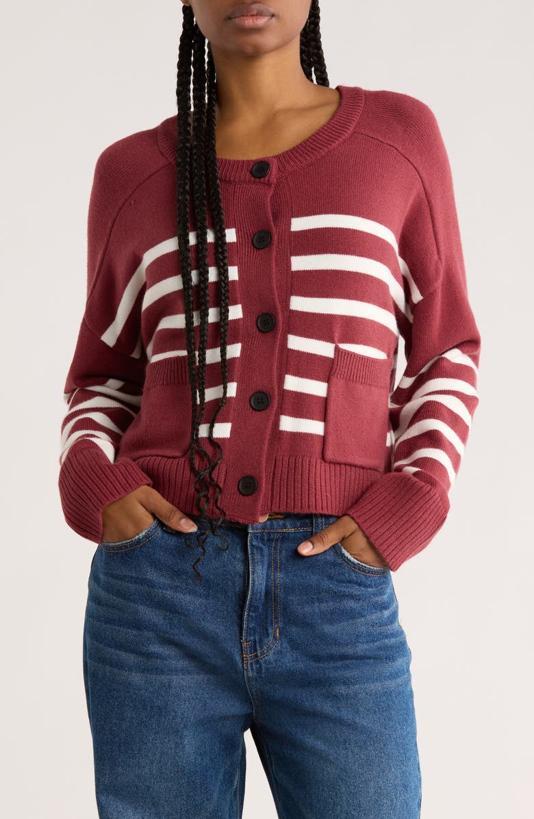 Vigoss Stripe Pocket Cardigan, Main, color, Oxblood