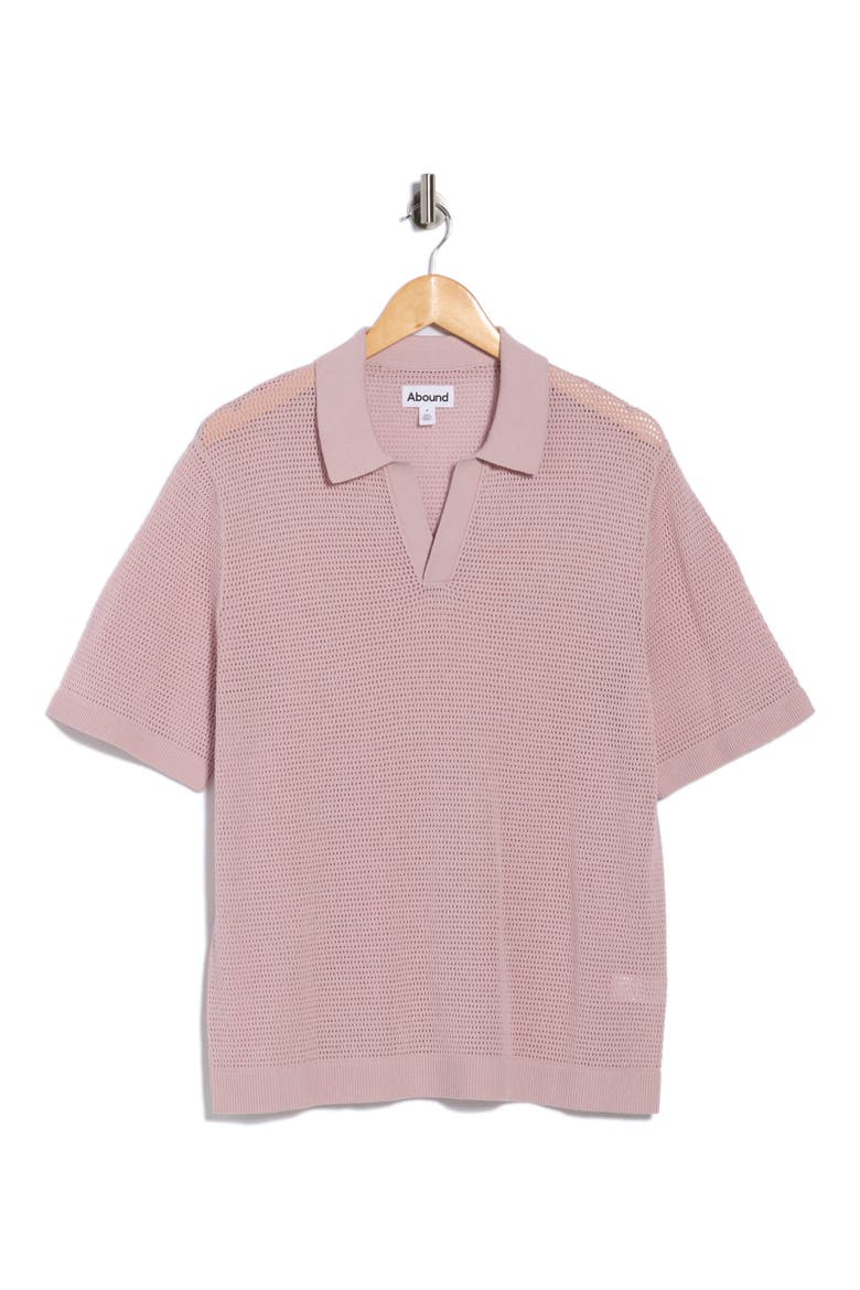 Short Sleeve Johnny Collar Knit Polo, Alternate, color, PURPLE LILAC