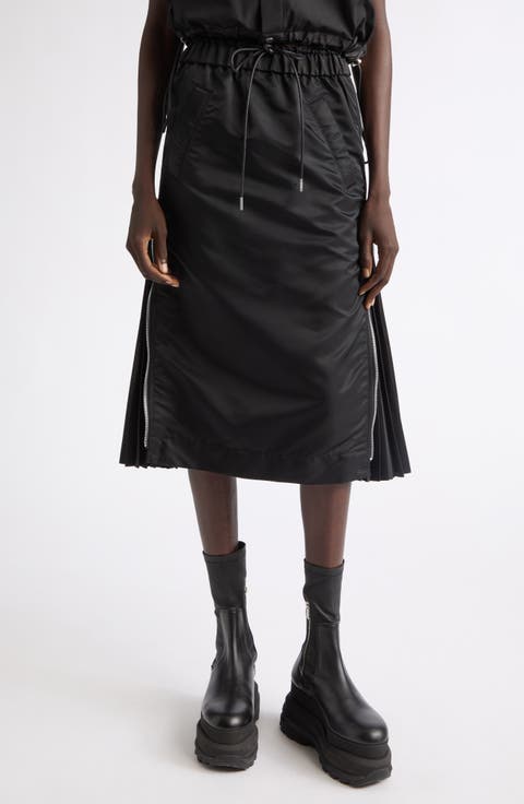 Nylon Twill Midi Skirt