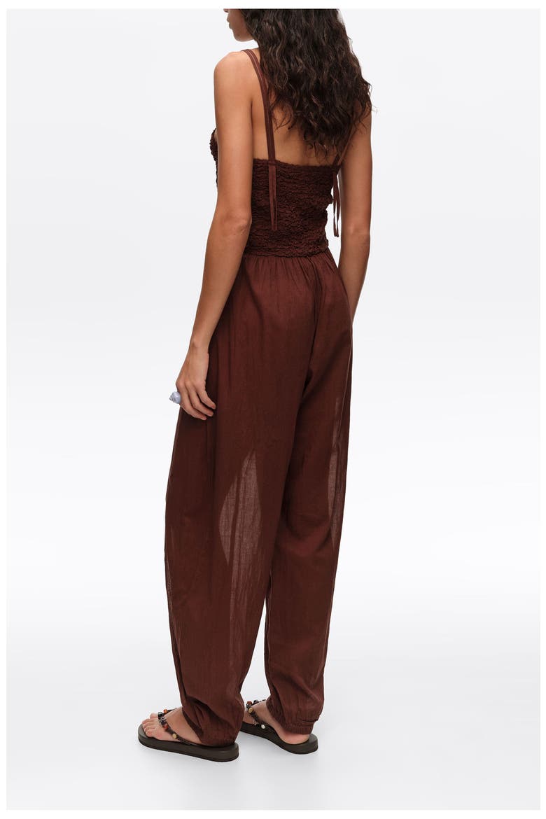Cotton Gathered Balloon Jumpsuit, Alternate, color, BROWN