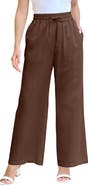 Roaman's Plus Size Linen Wide Leg Pant