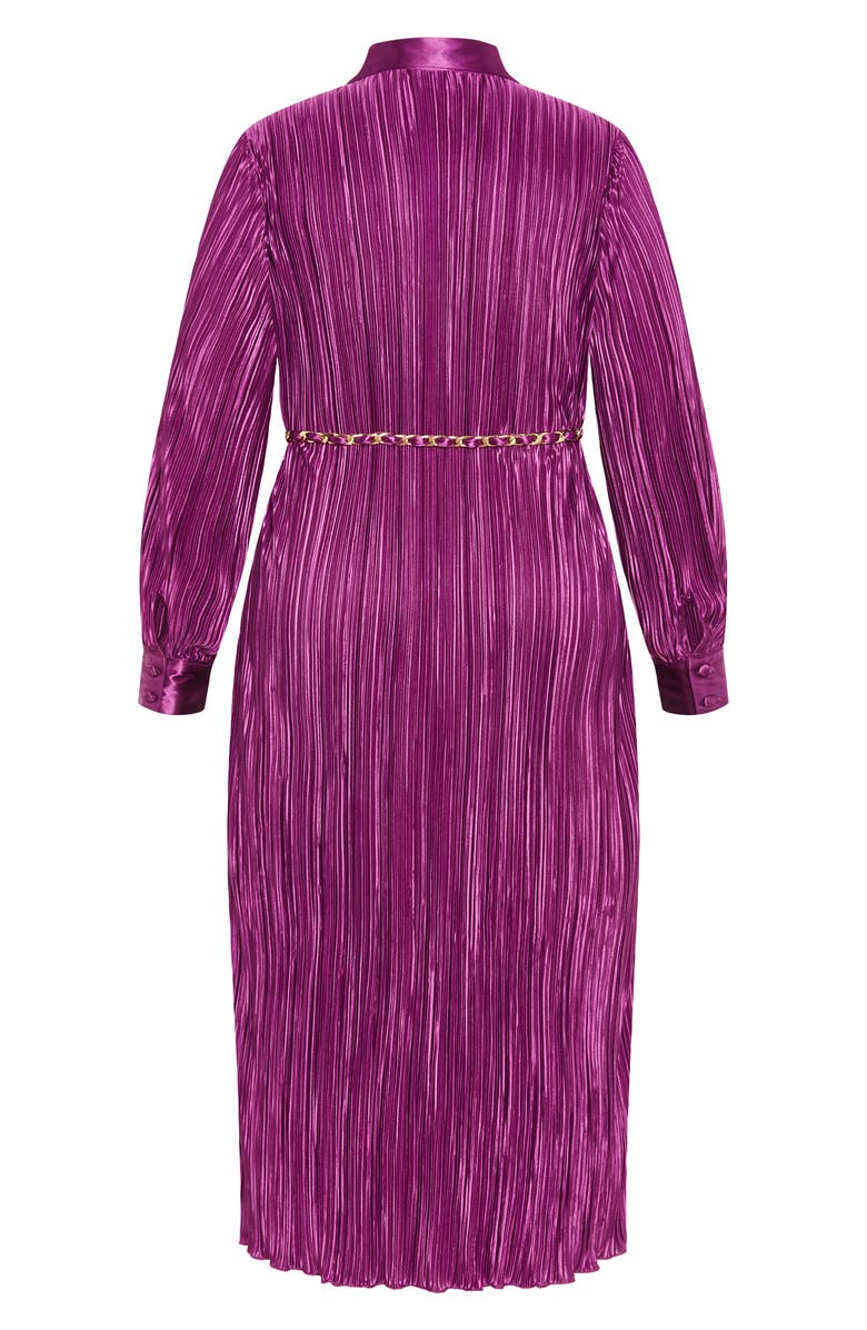City Chic Andi Long Sleeve Plissé Maxi Shirtdress, Alternate, color, Magenta