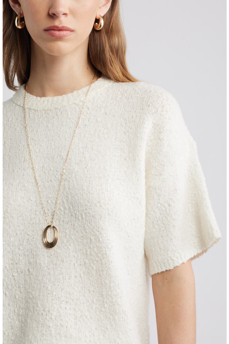 Short Sleeve Stretch Wool Blend Bouclé Sweater, Alternate, color, IVORY TOFU