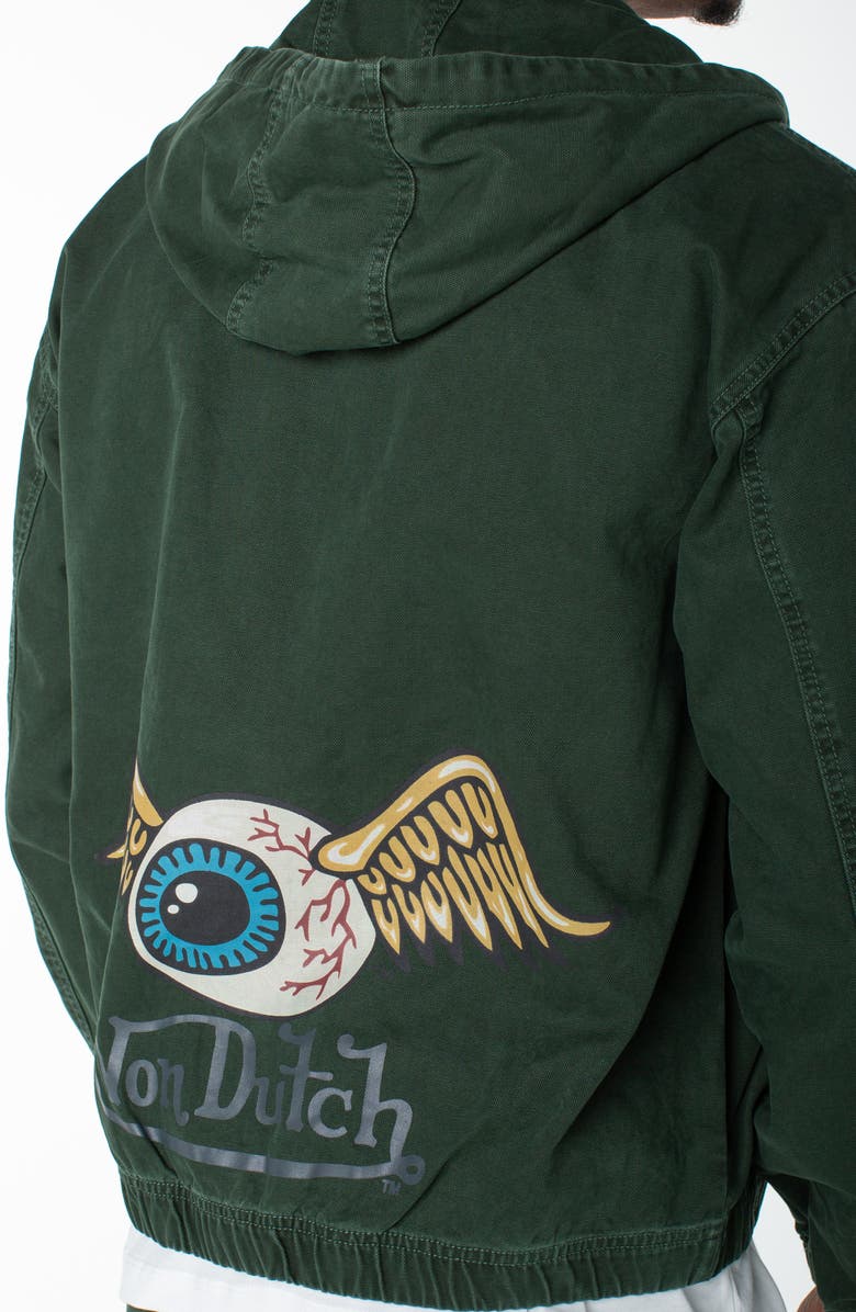 Von Dutch Invaders Flying Eyeball Zip Up Hoodie Jacket, Alternate, color, Forest