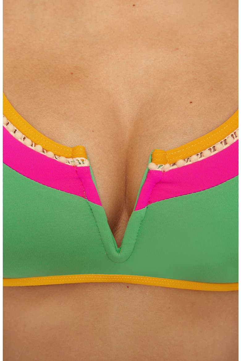 Maldives Pom Trim Bikini Top, Alternate, color, SEA GRASS