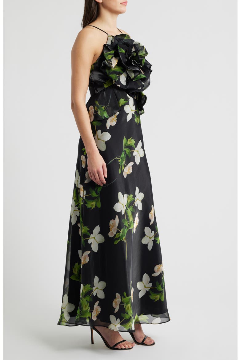 Floral Organza Gown, Alternate, color, BLACK MULTI