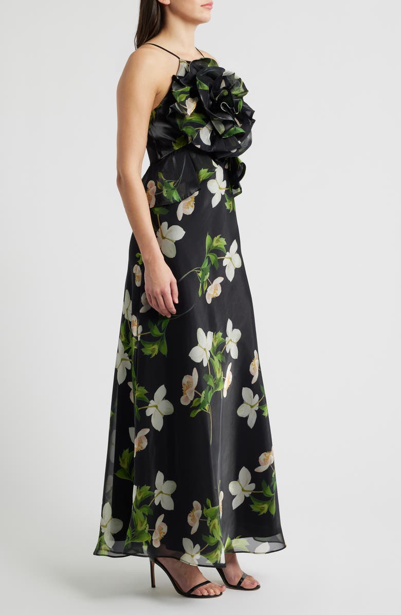 Julia Jordan Floral Organza Gown, Alternate, color, Black Multi
