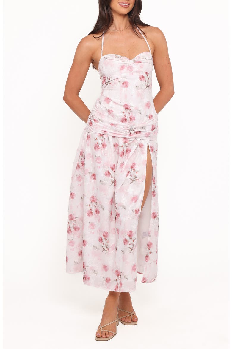 Lelia Floral Pritn Ruched Halter Maxi Dress, Main, color, PINK FLORAL