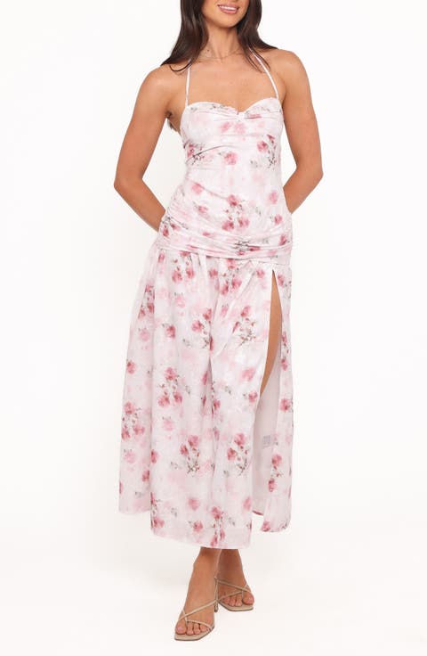 Lelia Floral Pritn Ruched Halter Maxi Dress