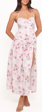 Petal & Pup Lelia Floral Pritn Ruched Halter Maxi Dress