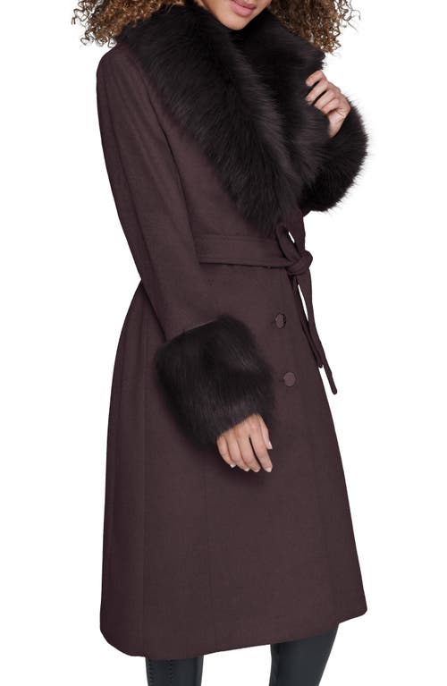 Karl Lagerfeld Paris Faux Fur & Wool Blend Coat In Burgundy