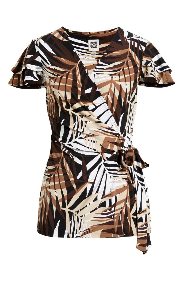 Anne Klein Leo Print Flutter Sleeve Wrap Top, Alternate, color, Anne Black Multi