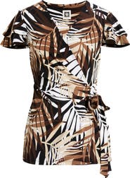 Anne Klein Leo Print Flutter Sleeve Wrap Top