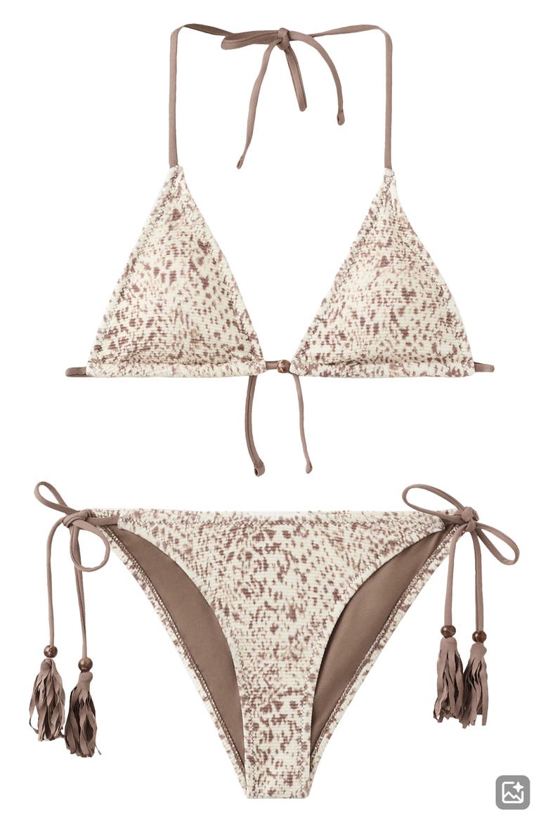 Smocked Triangle Bikini Top, Alternate, color, MEDIUM BROWN