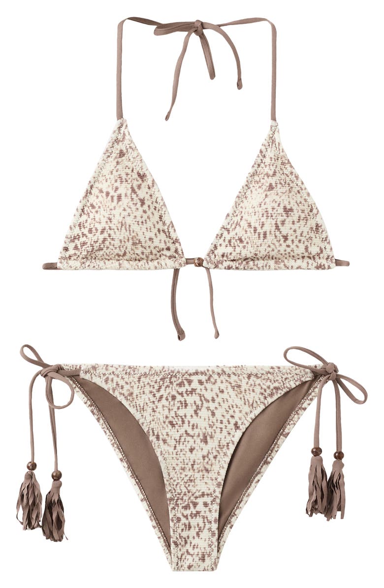 MANGO TEEN Smocked Triangle Bikini Top, Alternate, color, Medium Brown