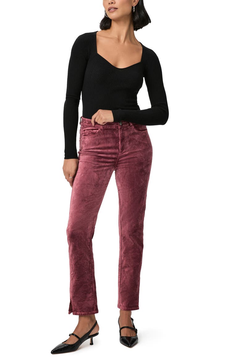 Cindy Twist Seam High Waist Ankle Straight Leg Velvet Pants, Alternate, color, ROSETEA