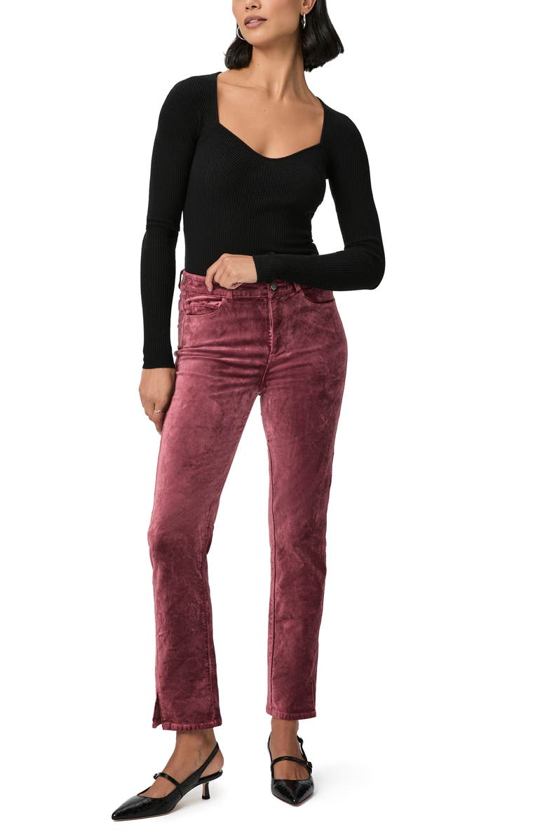 PAIGE Cindy Twist Seam High Waist Ankle Straight Leg Velvet Pants, Alternate, color, Rose Tea