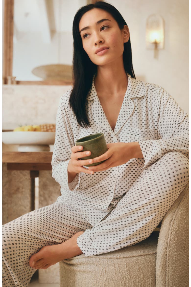 Gisele Printed Long Pajamas, Alternate, color, TIDE DOT IVORY/ IVORY