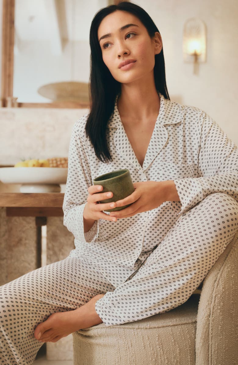 Eberjey Gisele Printed Long Pajamas, Alternate, color, Tide Dot Ivory/ Ivory
