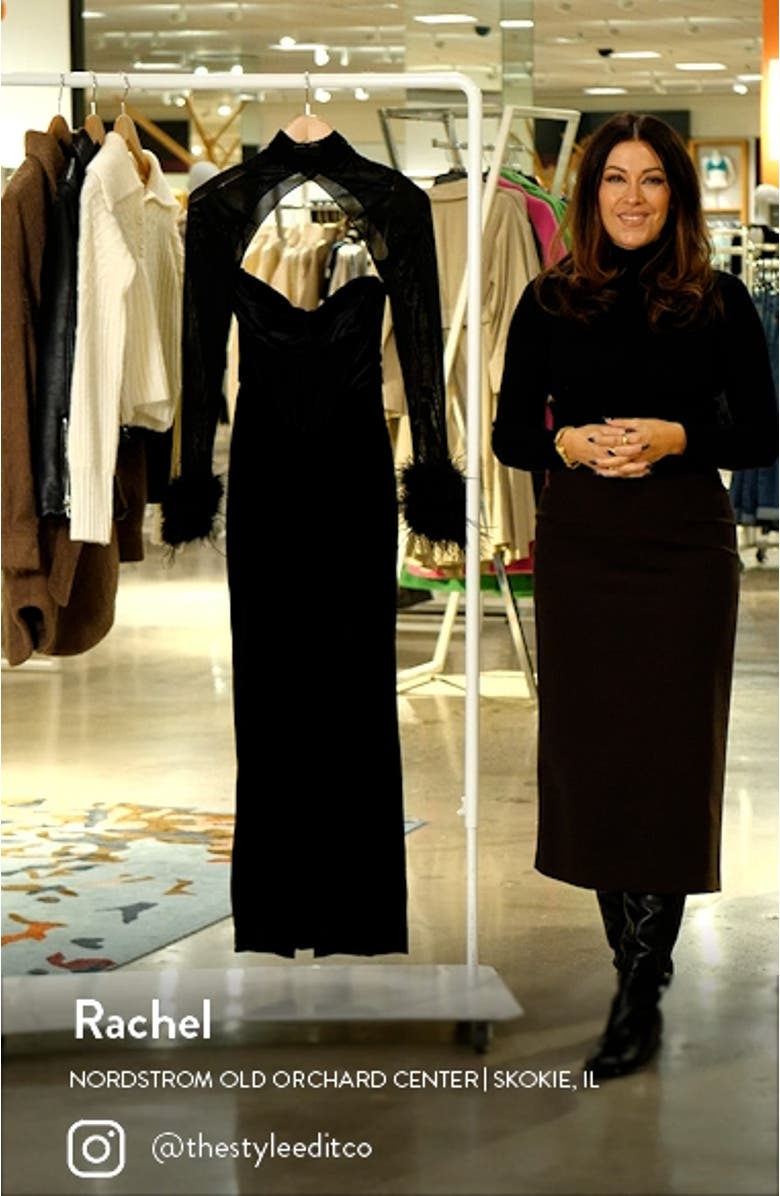 Thalia Long Sleeve Feather Trim Velvet Corset Dress with Shrug, sales video thumbnail