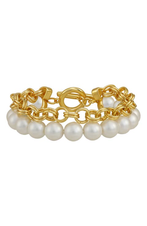 Imitation Pearl Tiered Toggle Bracelet