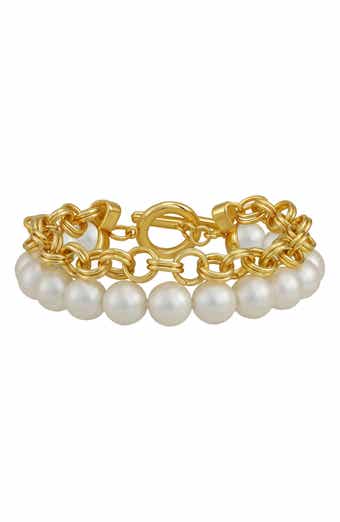 Imitation Pearl Tiered Toggle Bracelet