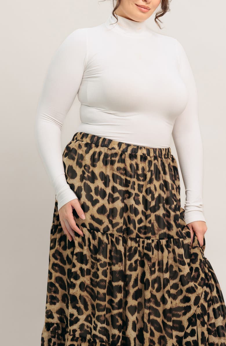 FLYING TOMATO Leopard Print Tiered Maxi Skirt, Alternate, color, Leopard