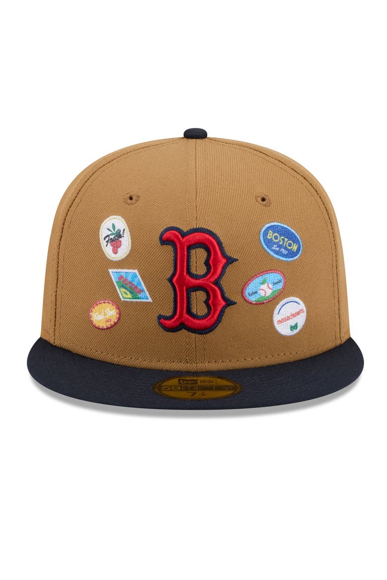 Men's New Era Tan Boston Red Sox Fruit Sticker 59FIFTY Fitted Hat, Alternate, color, Tan