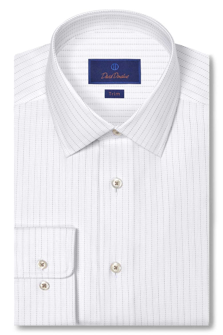 Trim Fit Dobby Stripe Cotton Dress Shirt, Main, color, WHITE/ CHARCOAL