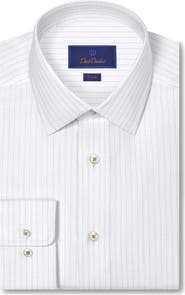 David Donahue Trim Fit Dobby Stripe Cotton Dress Shirt