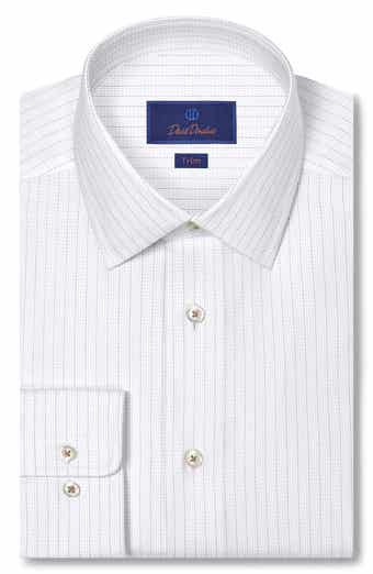 David Donahue Trim Fit Dobby Stripe Cotton Dress Shirt