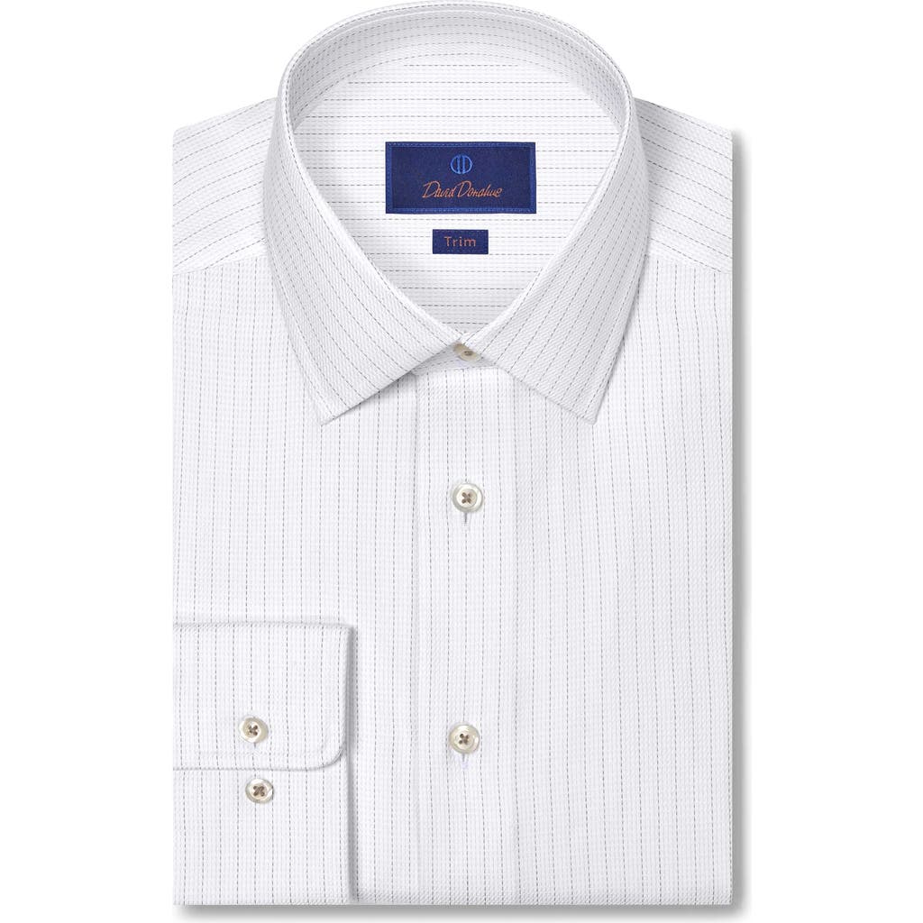 David Donahue Trim Fit Dobby Stripe Cotton Dress Shirt