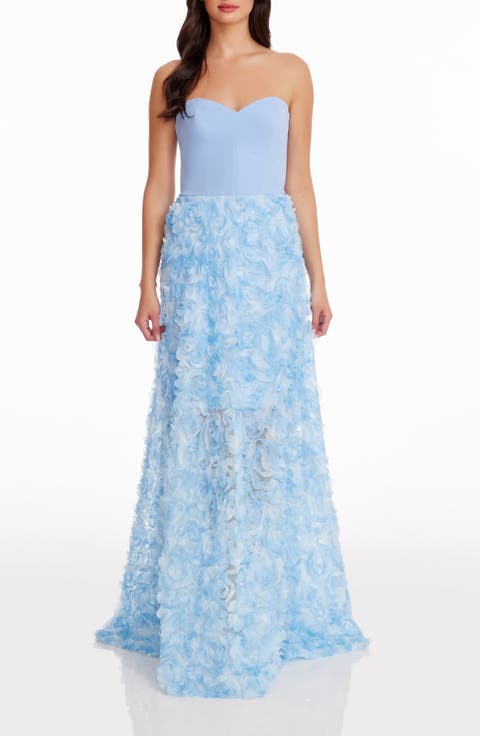 Audrina Floral Appliqué Strapless Gown