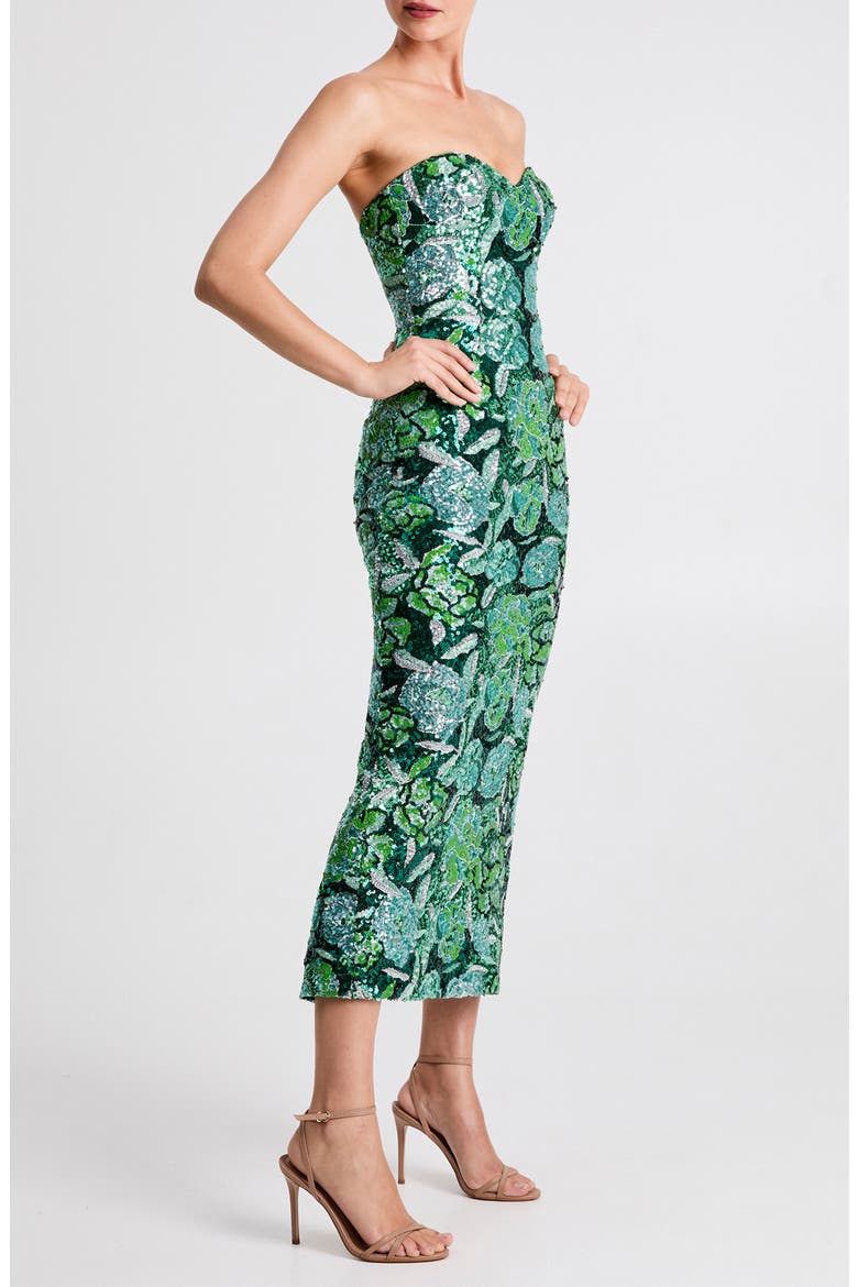 Monique Sequin Strapless Gown, Alternate, color, EMERALD FLORAL