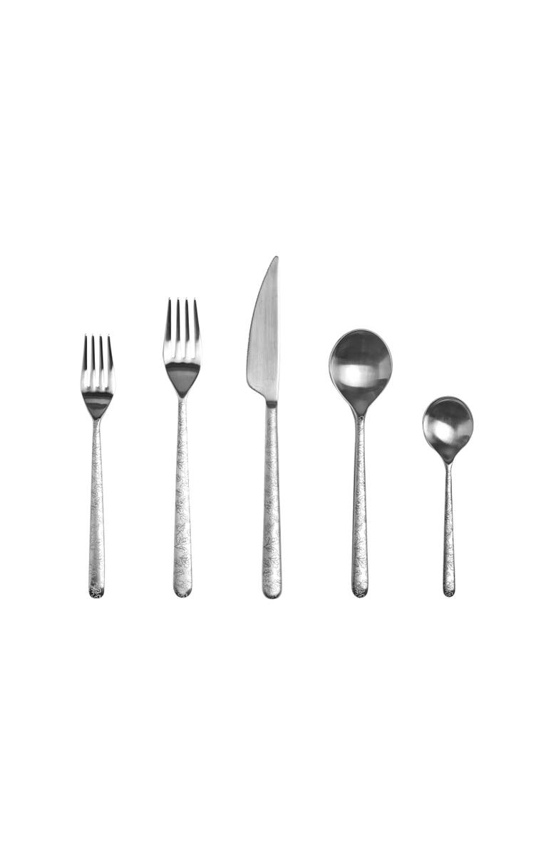 Mepra Linea Leaves Flatware Set - 5 Pieces, Main, color, Ice Silver