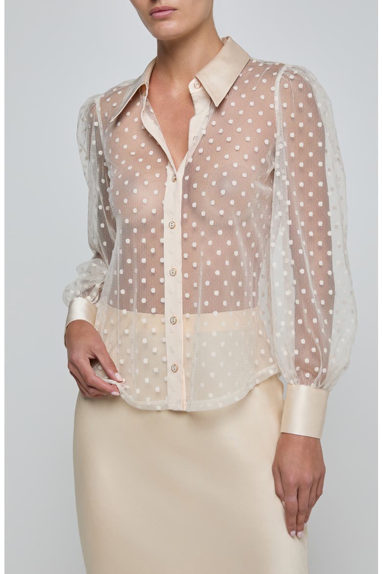 Sophie Swiss Dot Sheer Mesh Button-Up Shirt, Main, color, ECRU