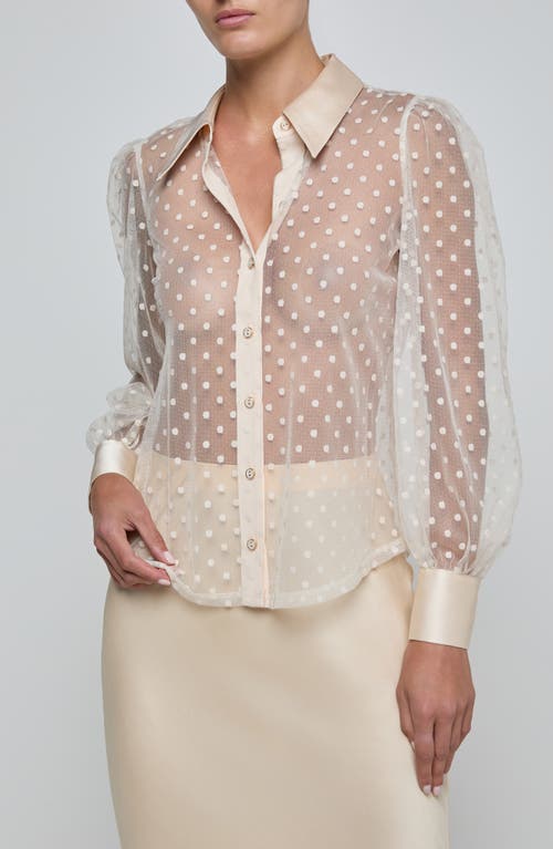 L'agence Sophie Swiss Dot Sheer Mesh Button-up Shirt In Neutral