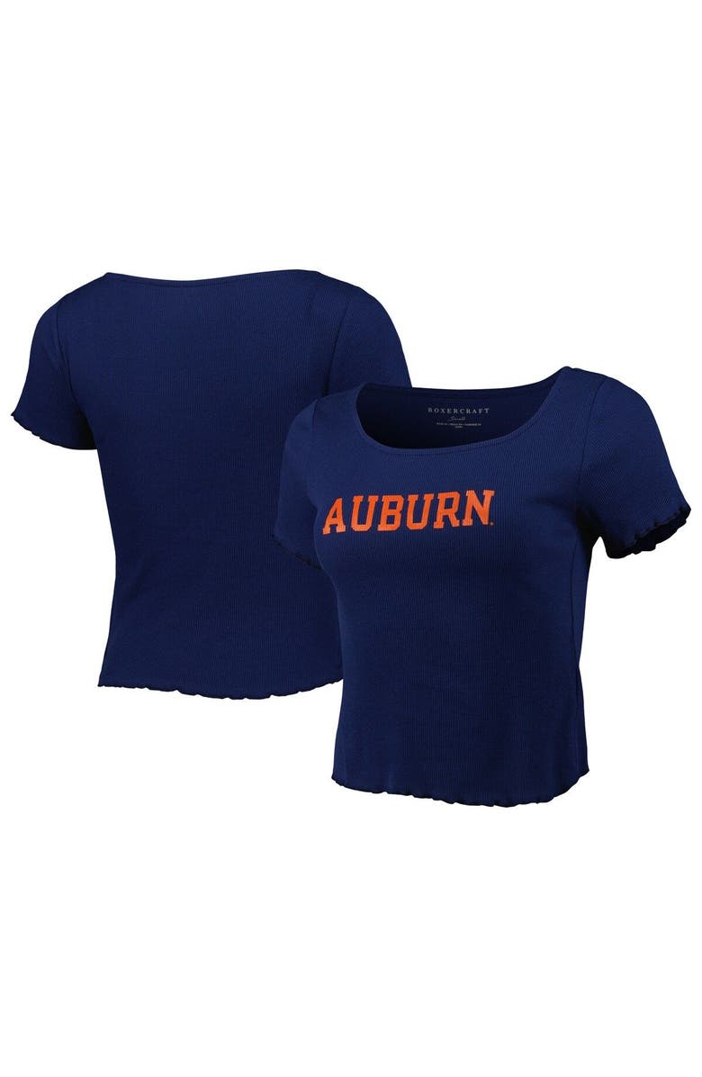 BOXERCRAFT Women's Navy Auburn Tigers Baby Rib Lettuce-Edge Trim T-Shirt, Main, color, 