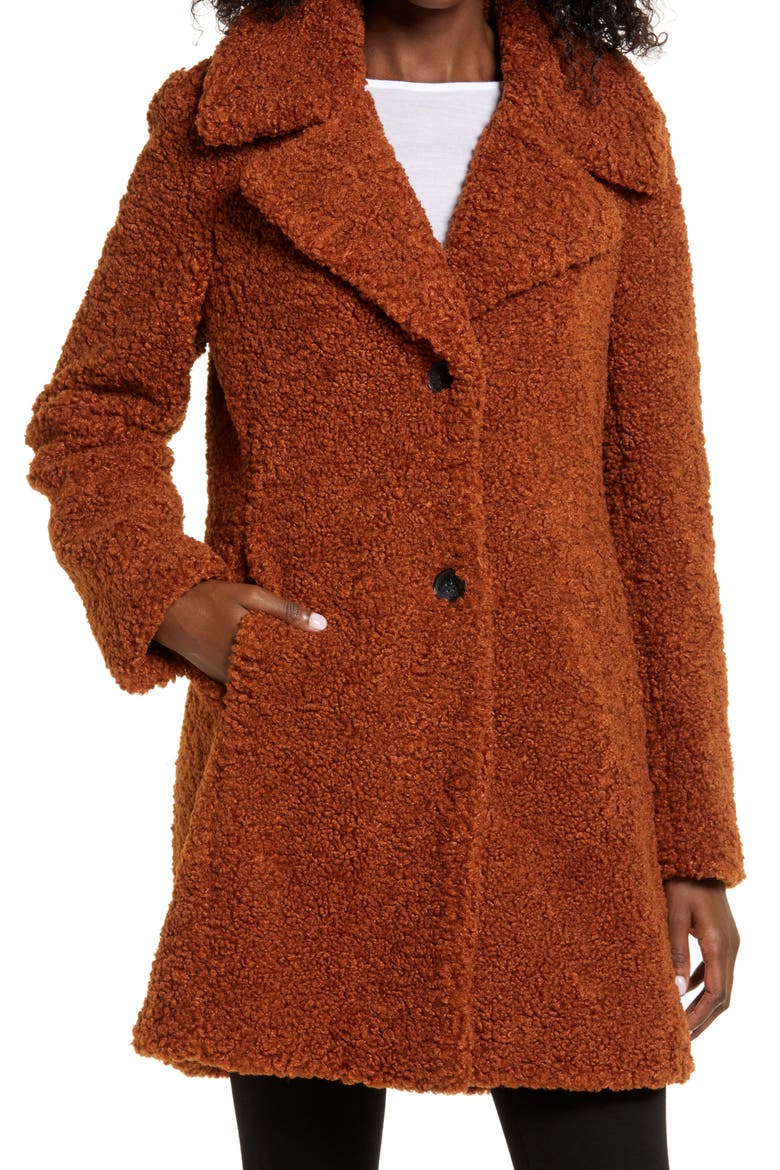 Faux Fur Teddy Coat, Alternate, color, COGNAC