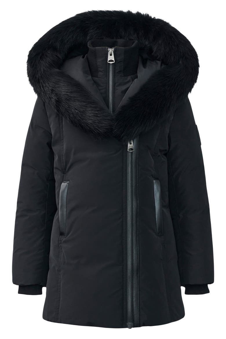 Kids' Leelee Asymmetrical Zip Hooded Down Parka, Main, color, BLACK