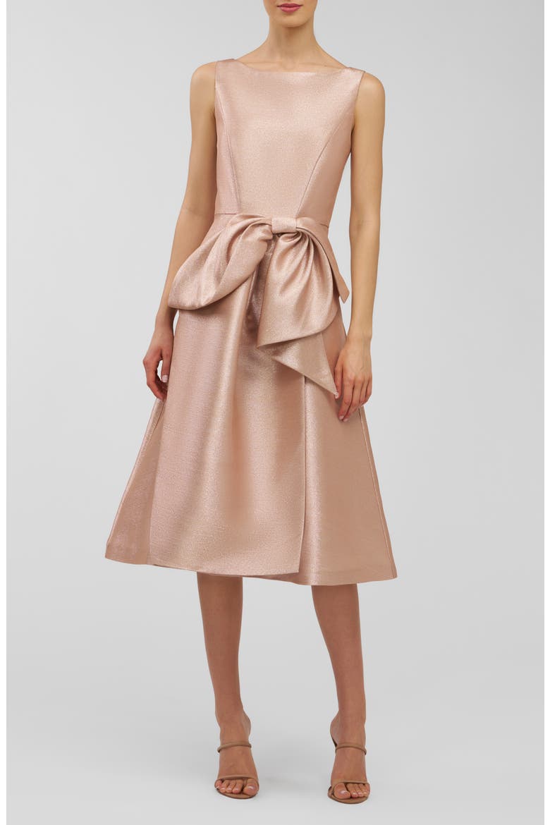 Lillian Metallic Bow Detail Cocktail Midi Dress, Main, color, GOLD