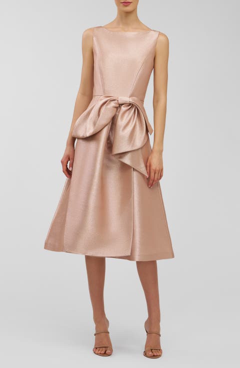 Lillian Metallic Bow Detail Cocktail Midi Dress